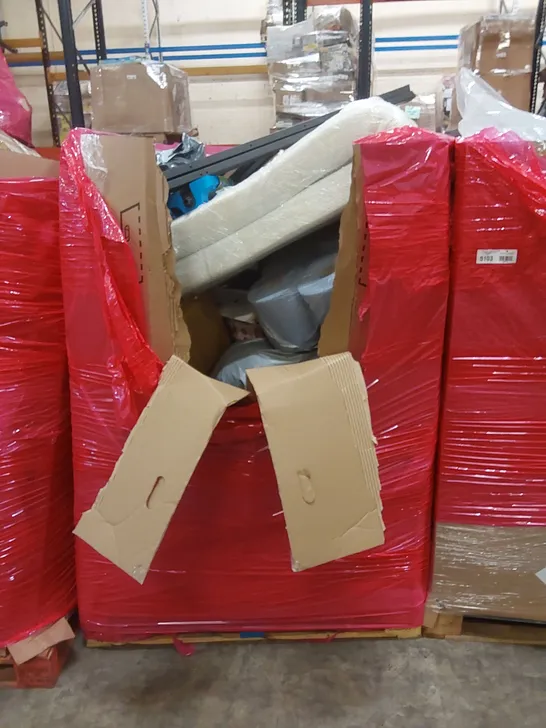 PALLET OF ASSORTED HOUSEHOLD ITEMS AND CONSUMER PRODUCTS TO INCLUDE; MATTRESS TOPPER, GARDEN SPRINKLER, PAPER TOWELS ETC