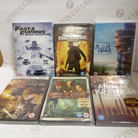 LOT OF APPROXIMATELY 20 ASSORTED DVDS, TO INCLUDE FAST & FURIOUS, PIRATES OF THE CARIBBEAN, ANIMAL KINGDOM, ETC