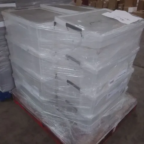 PALLET OF 51L STRONG STACKABLE PLASTIC STORAGE CONTAINERS 