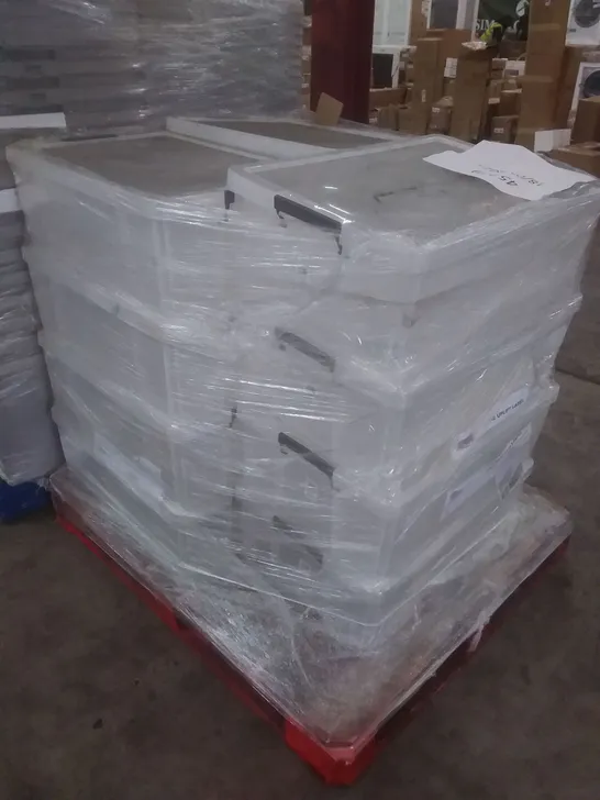 PALLET OF 51L STRONG STACKABLE PLASTIC STORAGE CONTAINERS 