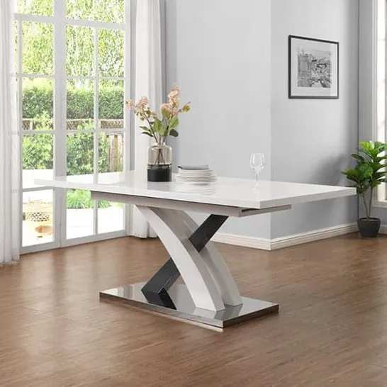 BOXED AXARA SMALL WHITE & GREY EXTENDING DINING TABLE IN HIGH GLOSS  (2 BOXES)