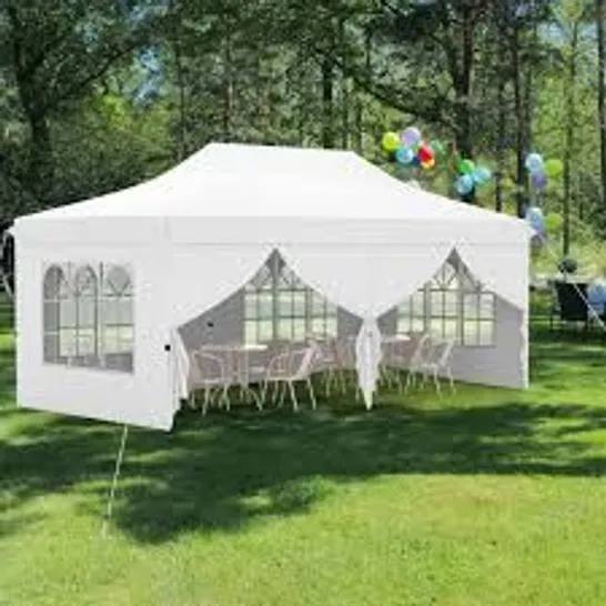 BOXED COSTWAY 300 X 600cm LARGE EVENT TENT WITH 6 REMOVABLE SIDE WALLS, HEIGHT-ADJUSTABLE PARTY TENT - WHITE