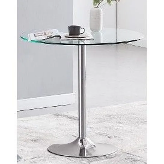 BRAND NEW BOXED DANTE ROUND CLEAR GLASS DINING TABLE WITH CHROME BASE 80×74×80CM (3 BOXES)