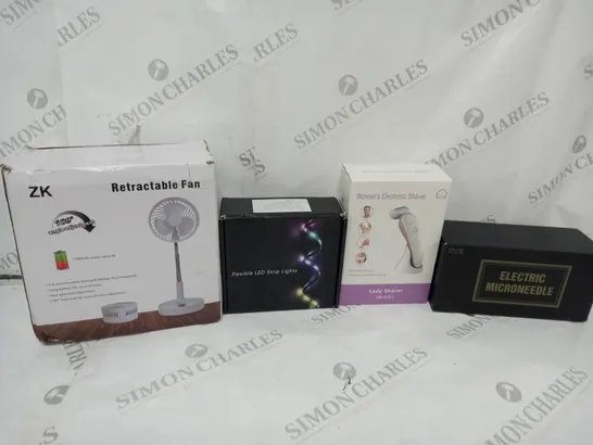 BOX OF APPROXIMATELY 20 ASSORTED ITEMS TO INCLUDE ELECTRIC MICRONEEDLE, RETRACTABLE FAN, LED STRIP LIGHTS, ETC