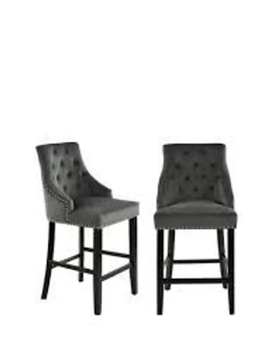 WARWICH BAR STOOL PAIR - VELVET CHARCOAL/BLACK 