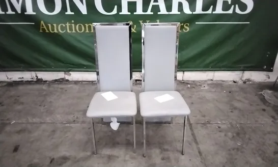 PAIR OF CELESTE GREY LEATHER AND CHROME DINING CHAIRS