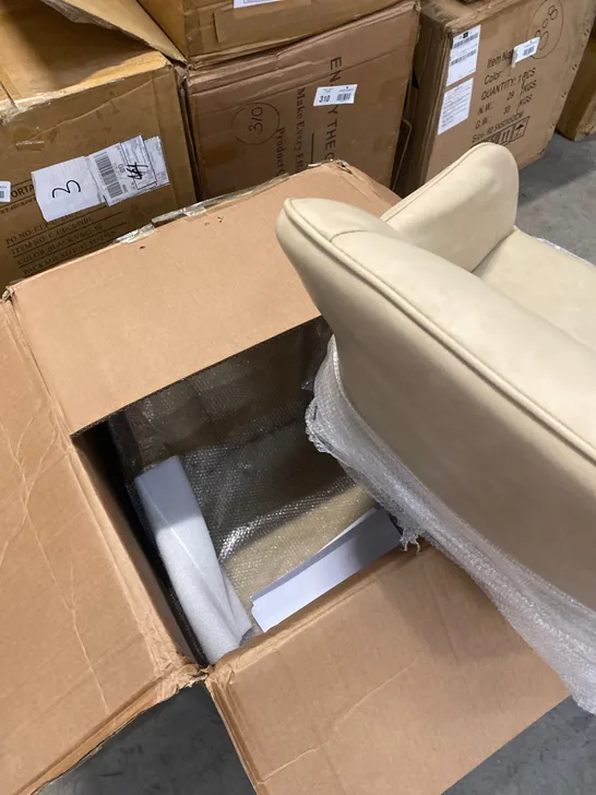 A BOXED PAIR OF CREAM FAUX LEATHER UPHOLSTERED DINING/SIDE CHAIRS