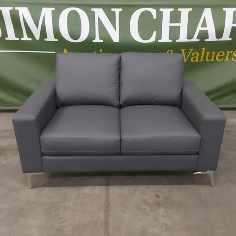 BALTIMORE 2 SEATER GREY LEATHER UPHOLSTERED SOFA