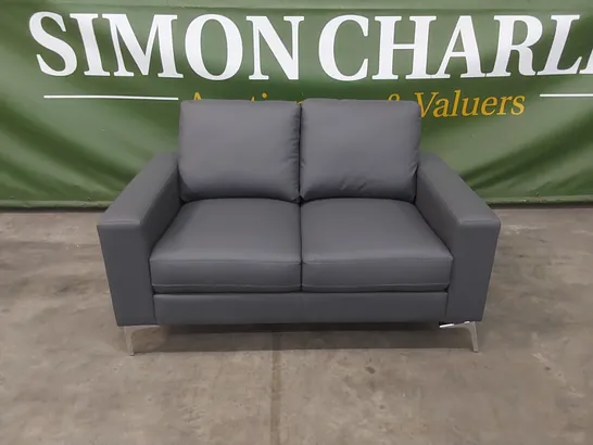 BALTIMORE 2 SEATER GREY LEATHER UPHOLSTERED SOFA