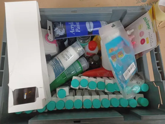 BOX OF ASSORTED HOUSE HOLD ITEMS TO INCLUDE - PAINTS - DEFUSES - WOOD GLUE - COLLECTION ONLY 