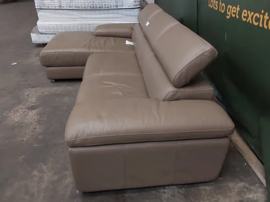 BROWN LEATHER 4 SEATER SOFA WITH RHF CHAISE