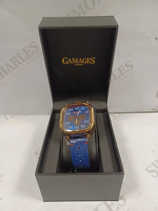 GAMAGES OF LONDON LIMITED EDITION HAND ASSEMBLED VERTICAL ASTUTE AUTOMATIC BLUE WATCH RRP £710