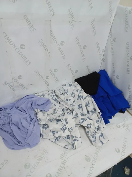 LARGE BOX OF ASSORTED CLOTHING ITEMS TOO INCLUDE TOPS , TROUSERS AND JUMPERS COMING IN DIFFERENT COLOURS AND SIZES 