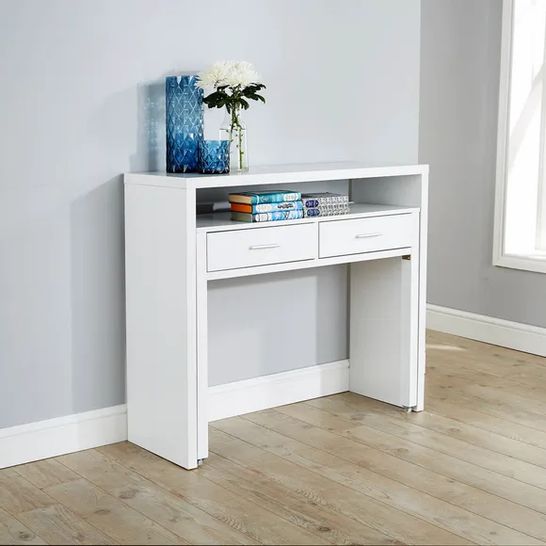 BOXED REGIS EXTENDING CONSOLE DESK WHITE (1 BOX)