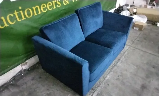 DESIGNER ELECTRIC BLUE PLUSH VELVET 2 SEATER SOFA