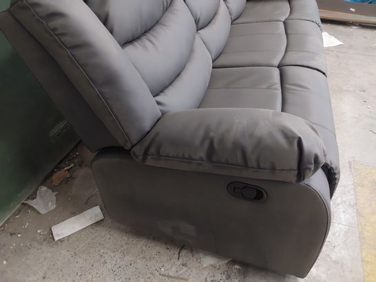 DESIGNER MANUAL RECLINING THREE SEATER SOFA CHARCOAL LEATHER 