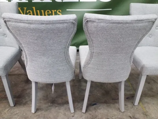 SET OF 4 BEWLEY LIGHT GREY FABRIC BUTTON BACK DINING CHAIRS (GREY LEG)