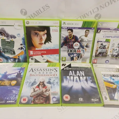 APPROXIMATELY 15 ASSORTED XBOX 360 VIDEO GAMES TO INCLUDE SHADOWRUN, F1 2012, FORZA MOTORSPORT 3 ETC 