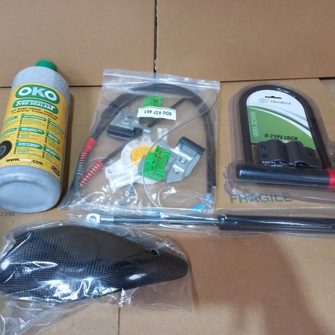 LOT OF APPROXIMATELY 5 ASSORTED VEHICLE PARTS/ITEMS TO INCLUDE OKO TYRE SEALANT, U-TYPE LOCK, FLEXLIFT GAS SPRING, ETC