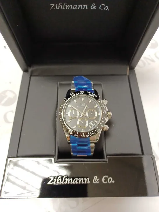 ZIHLMANN & CO BLACK TRIPLE DIAL BRACELET STRAP WRISTWATCH