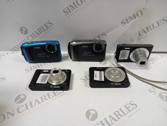 5 X ASSORTED DIGITAL CAMERAS. BRANDS INCLUDE SONY AND FUJIFILM. MODELS MAY VARY 