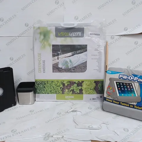 BOX OF APPROX 30 ASSORTED ITEMS TO INCLUDE - PRO GARDEN GREENHOUSE - SAGE KNOCK BOX - PILLOW PAD ECT