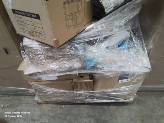 PALLET CONTAINING VARIOUS ASSORTED ITEMS TO INCLUDE:PET GROOMING KIT AND VACUUM, AIR COOLER, AIR FRYER MATTRESS TOPPER, ETC.