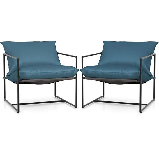 BOXED COSTWAY SLING METAL FRAMED ACCENT CHAIRS SET OF 2 WITH REMOVABLE SPONGE CUSHIONS - NAVY (1 BOX)