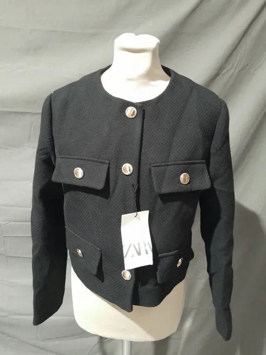 XARA BUTTON DETAIL JACKET IN BLACK - S