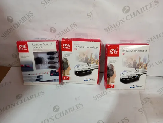 LOT OF 3 ASSORTED ONE FOR ALL ITEMS TO INCLUDE 2X TV AUDIO TRANSMITTERS AND REMOTE CONTROL EXTENDER