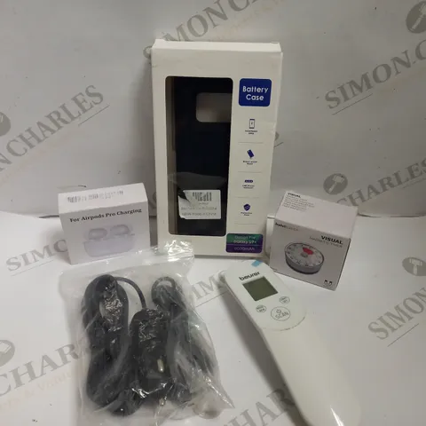 BOX OF APPROX 10 ASSORTED ITEMS TO INCLUDE MAGNETIC TIMER, AIRPOD CHARGING CASE AND PHONE CASE