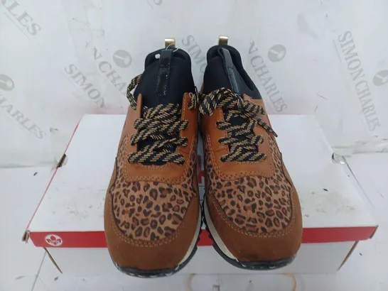 BOXED RIEKER SNEAKERS IN TAN/ANIMAL PRINT - SIZE 40