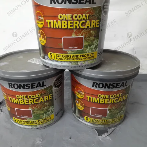 LOT OF 3 BRAND NEW RONSEAL ONE COAT TIMBERCARE 5L PAINTS - RED CEDER