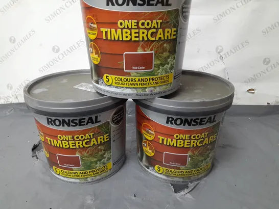 LOT OF 3 BRAND NEW RONSEAL ONE COAT TIMBERCARE 5L PAINTS - RED CEDER