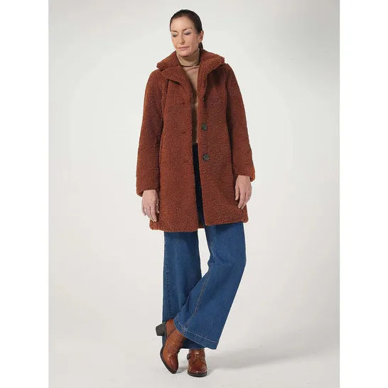 CENTIGRADE TEDDY LONGLINE COAT IN CHOCOLATE SIZE LARGE 