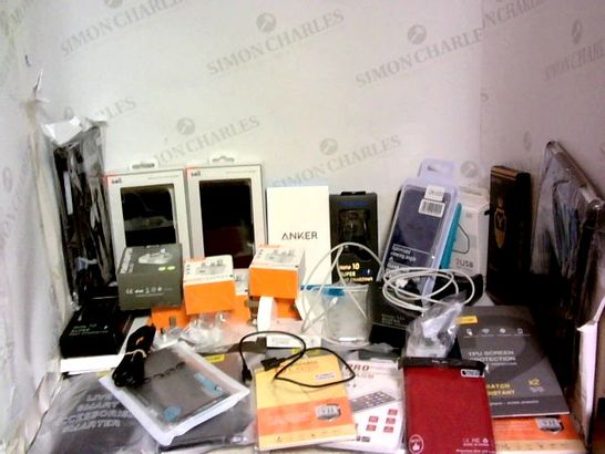 APPROXIMATELY 50 ASSORTED MOBILE ACCESSORIES TO INCLUDE CHARGERS, CABLES, SCREEN PROTECTORS, CASES, BATTERY BANKS, ETC