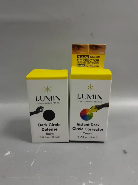 2 BOXED HEALTH AND BEAUTY PRODUCTS TO INCLUDE LUMIN DARK CIRCLE DEFENSE BALM (20ML) AND LUMIN INSTANT DARK CIRCLE CORRECTOR CREAM (20ML)