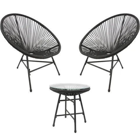 BOXED RAYGAR 3PCS BISTRO EGG DESIGNER STRING CHAIR GARDEN SET - BLACK (1 BOX)