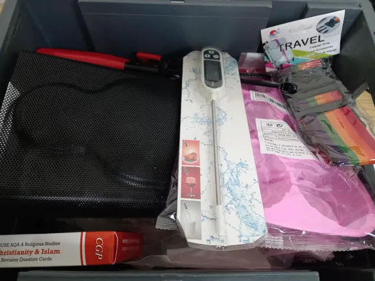 BOX OF APPROX 20 ASSORTED ITEMS TO INCLUDE - TRAVEL CASE STRAP - CGP GCSE RELIGIOUS STUDIES - EXHAST CLAMP PLIERS PSA ECT