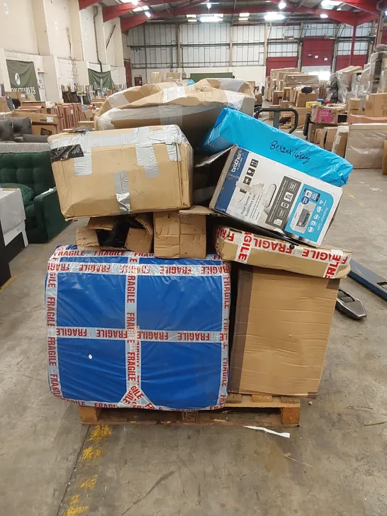 PALLET OF ASSORTED HOUSEHOLD GOODS AND INCOMPLETE FURNITURE PARTS 