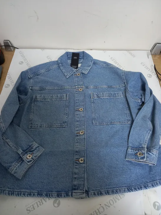 M&S BUTTON LONG SLEEVE DENIM JACKET TOP IN BLUE - LARGE