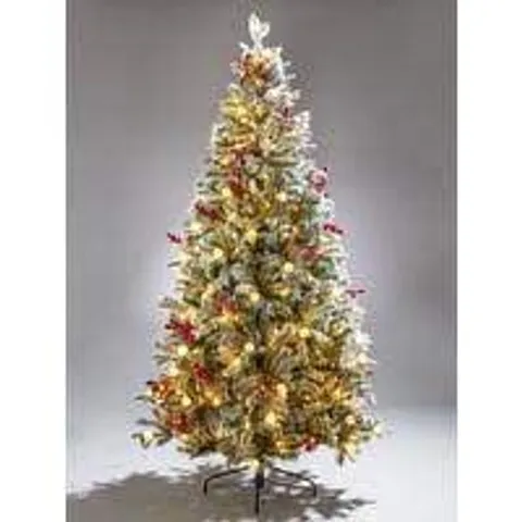 BOXED 6FT VERMONT FLOCKED PRE-LIT MIXED TIPS CHRISTMAS TREE - COLLECTION ONLY 