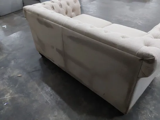 DESIGNER CHESTERFIELD TWO SEATER SOFA NATURAL FABRIC 