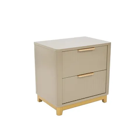 BOXED DEVINGO MANUFACTURED WOOD + SOLID WOOD 2 DRAWER BEDSIDE TABLE - COLOUR: CLAY (1 BOX)