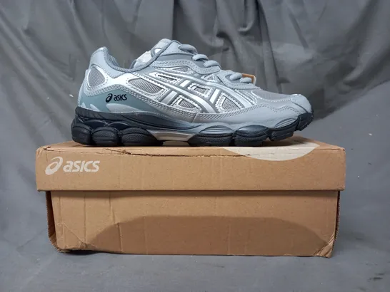 BOXED PAIR OF ASICS GEL-NYC SHOES IN GREY/SILVER UK SIZE 6