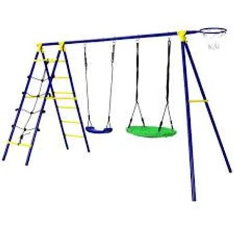 BOXED COSTWAY KIDS SWING SET WITH BASKETBALL HOOP AND CLIMBING LADDER