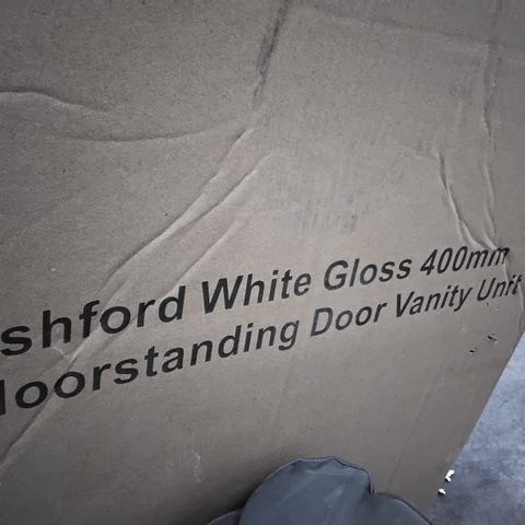 BOXED ASHFORD WHITE GLOSS 400mm FLOOR STANDING DOOR VANITY UNIT