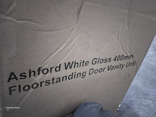 BOXED ASHFORD WHITE GLOSS 400mm FLOOR STANDING DOOR VANITY UNIT