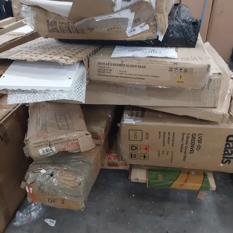 PALLET OF ASSORTED BOXED FURNITURE PARTS INCLUDING SOFA UNITS, DESK, TV UNIT & BED PARTS