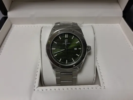 BOXED BERNARD REINHARDT SWISS MOVEMENT WATCH WITH GREEN DIAL 